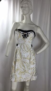 Lilly Pulitzer Women Strapless Gold White and Black Dress size 10
